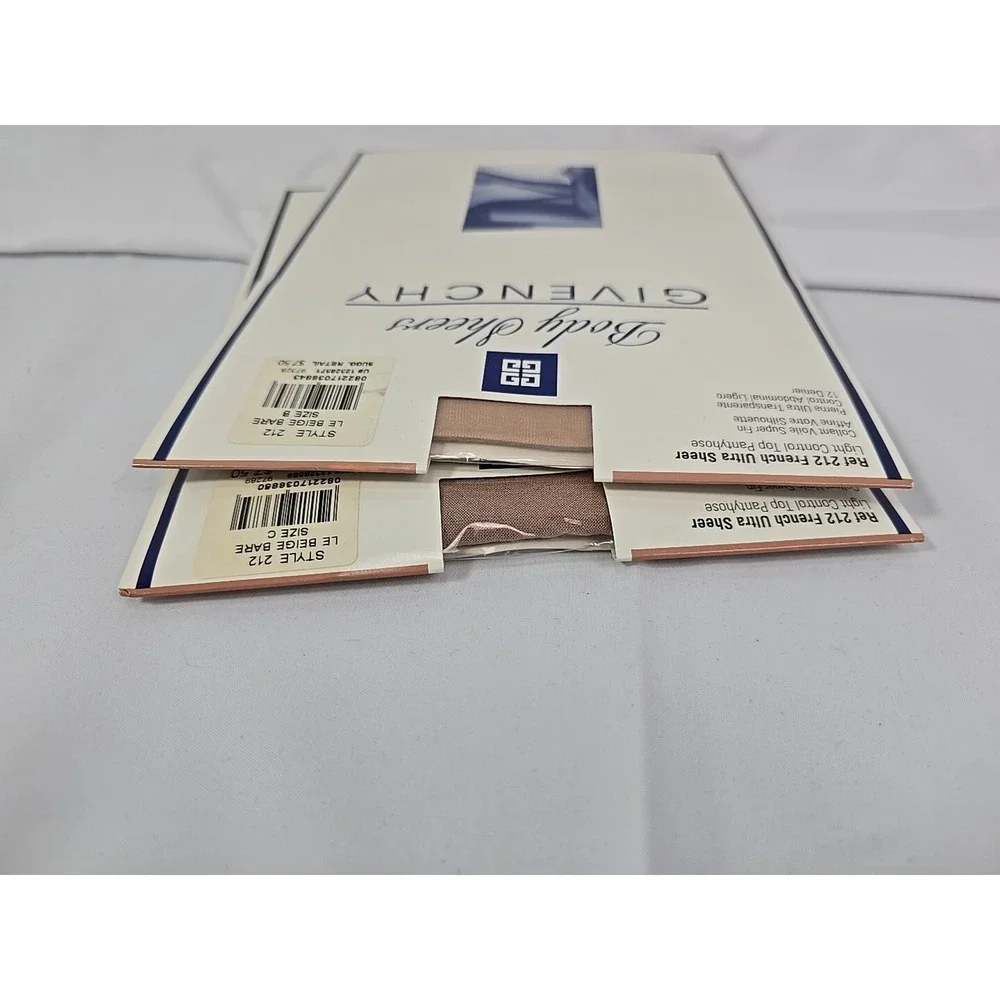(2) GIVENCHY‎ Pantyhose French Ultra Sheer Light Control Top Sz B Le Beige 212